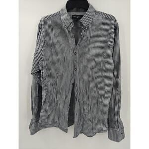 Beverly Hills Polo Club Sz L Cotton Blend Button Up Long Sleeve Blue Black White